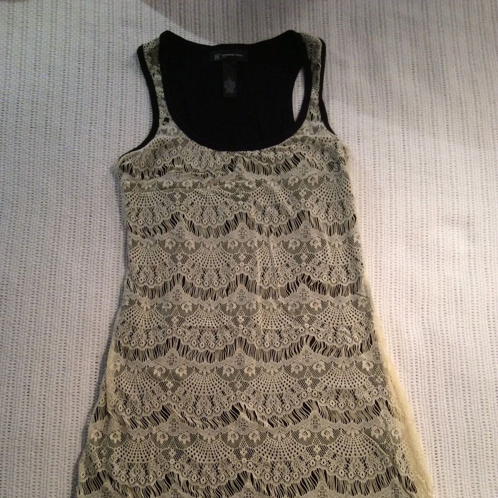 INC lace tunic dress, cream floral racer back tank body con stretch sexy dress